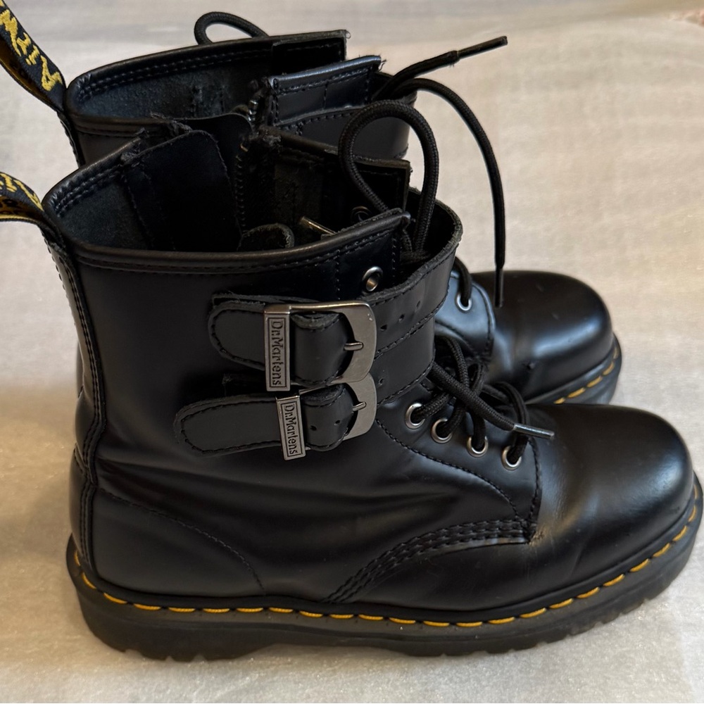 Dr. Martens 1460 Smooth Leather Black Leather Double-Buckle Lace-Up Boots - Picture 3 of 11